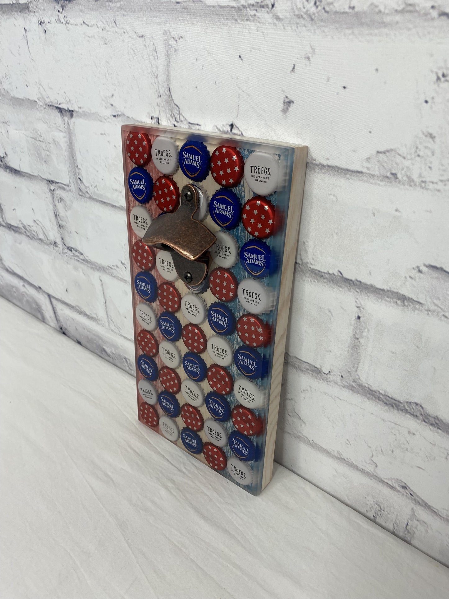 Red White & Blue Beer Cap Bottle Opener